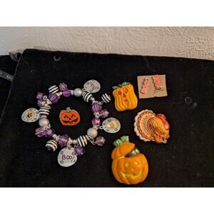 Halloween Fashion Jewelry Lot & A Thanksgiving Turkey Pin